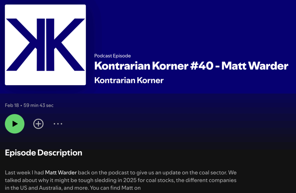 Coal, Copper, and Critical Materials w/ Kontrarian Korner's Ben Kelleran